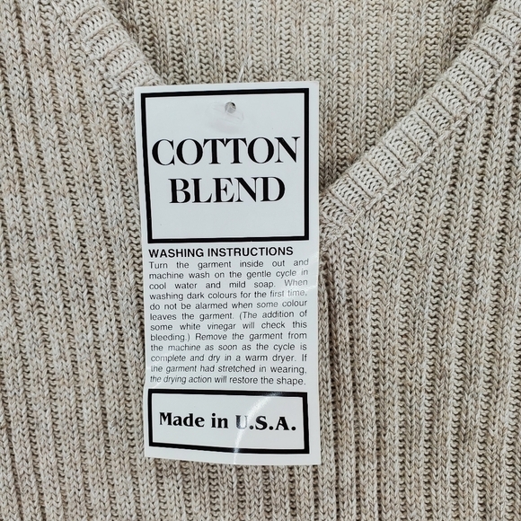 Vtg 90s Van Heusen Vest Dad Pullover Beige Blue Striped Linen Cotton Men L NWT - Picture 2 of 15